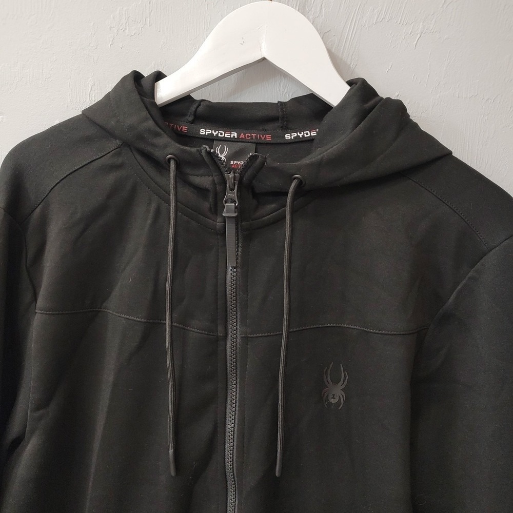 Spyder Active‎ Full Zip Hoodie Jacket Men's Medium Black ProWEB Stretch - Picture 2 of 8